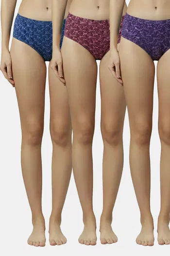 Buy Red Rose Medium Rise Full Coverage Hipster Panty (Pack of 3) - Multicolor